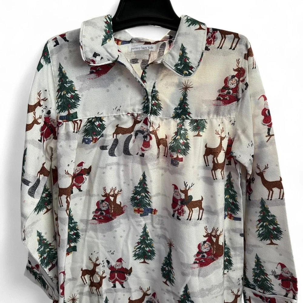 Pottery Barn Kids Christmas Nightgown Size 10 Santa Reindeer Tree Holiday Pajama
